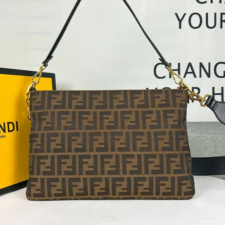 Cheap HOT Fabric Bag Fendi FF In O'Lock Motif Zip Shoulder Brown 0808